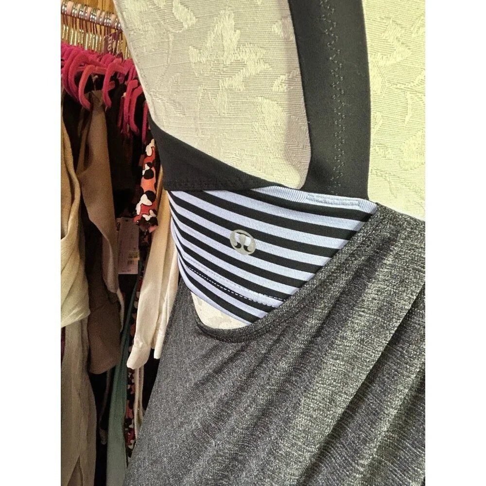 Lululemon Run Back On Track Tank Built in‎ Bra Blue Heathered Gray Drawstring 6